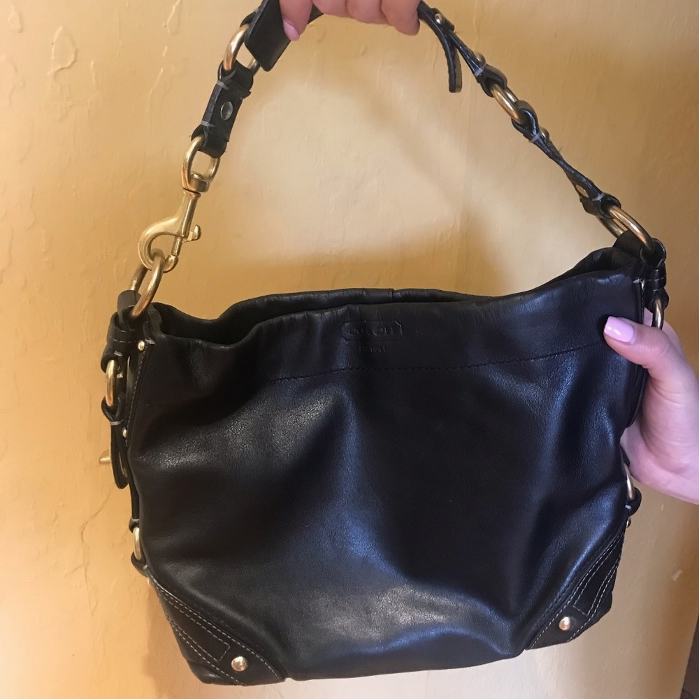 Coach mid size black leather purse